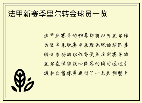 法甲新赛季里尔转会球员一览